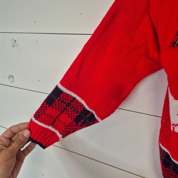 Vintage Hot Fudge Red Knit Cardigan With Plaid Scottie Dog & Bow Design Kids - Picture 6 of 7